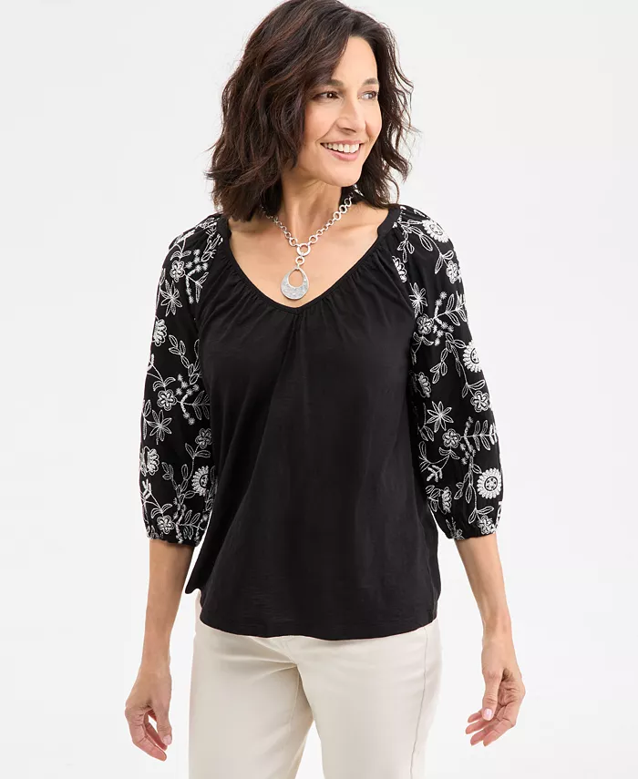 Женский топ с вышивкой и V-образным вырезом, с рукавом 3/4 Style & Co, черный
Женский топ с вышивкой и V-образным вырезом, с рукавом 3/4 Style & Co, черный