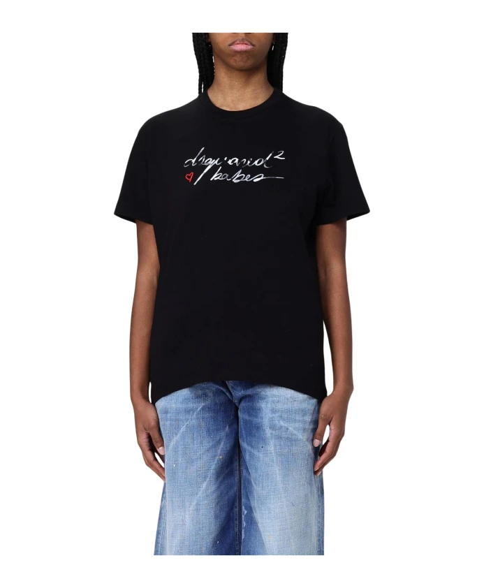 Черная женская футболка с графическим принтом Dsquared2, черный
Черная женская футболка с графическим принтом Dsquared2, черный