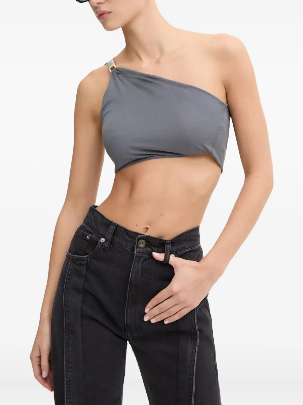 Топ с драпировкой на одно плечо Rick Owens Lilies, серый 
Топ с драпировкой на одно плечо Rick Owens Lilies, серый