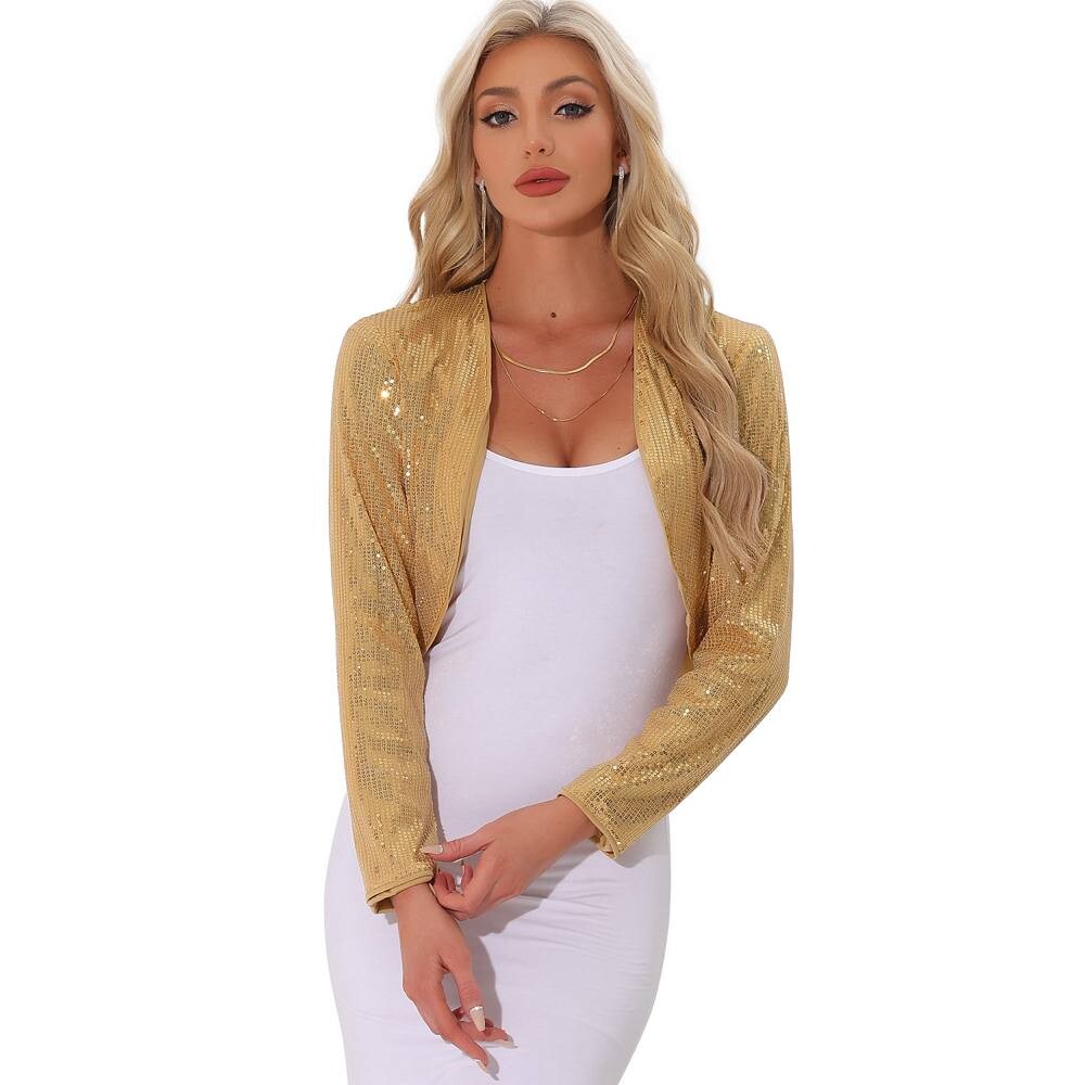 Женская куртка с пайетками для вечеринок, укороченное блестящее болеро с плечами ALLEGRA K, золотой
Женская куртка с пайетками для вечеринок, укороченное блестящее болеро с плечами ALLEGRA K, золотой