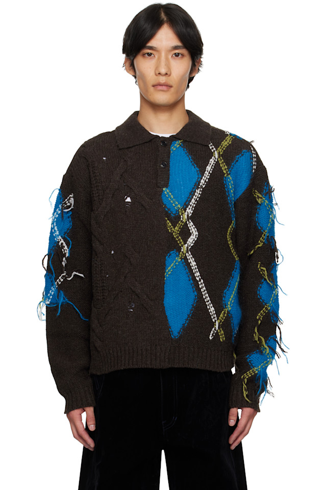 Andersson Bell Поло-Свитер рыбака в коричнево-синем ромбовидном узоре
Andersson Bell Поло-Свитер рыбака в коричнево-синем ромбовидном узоре