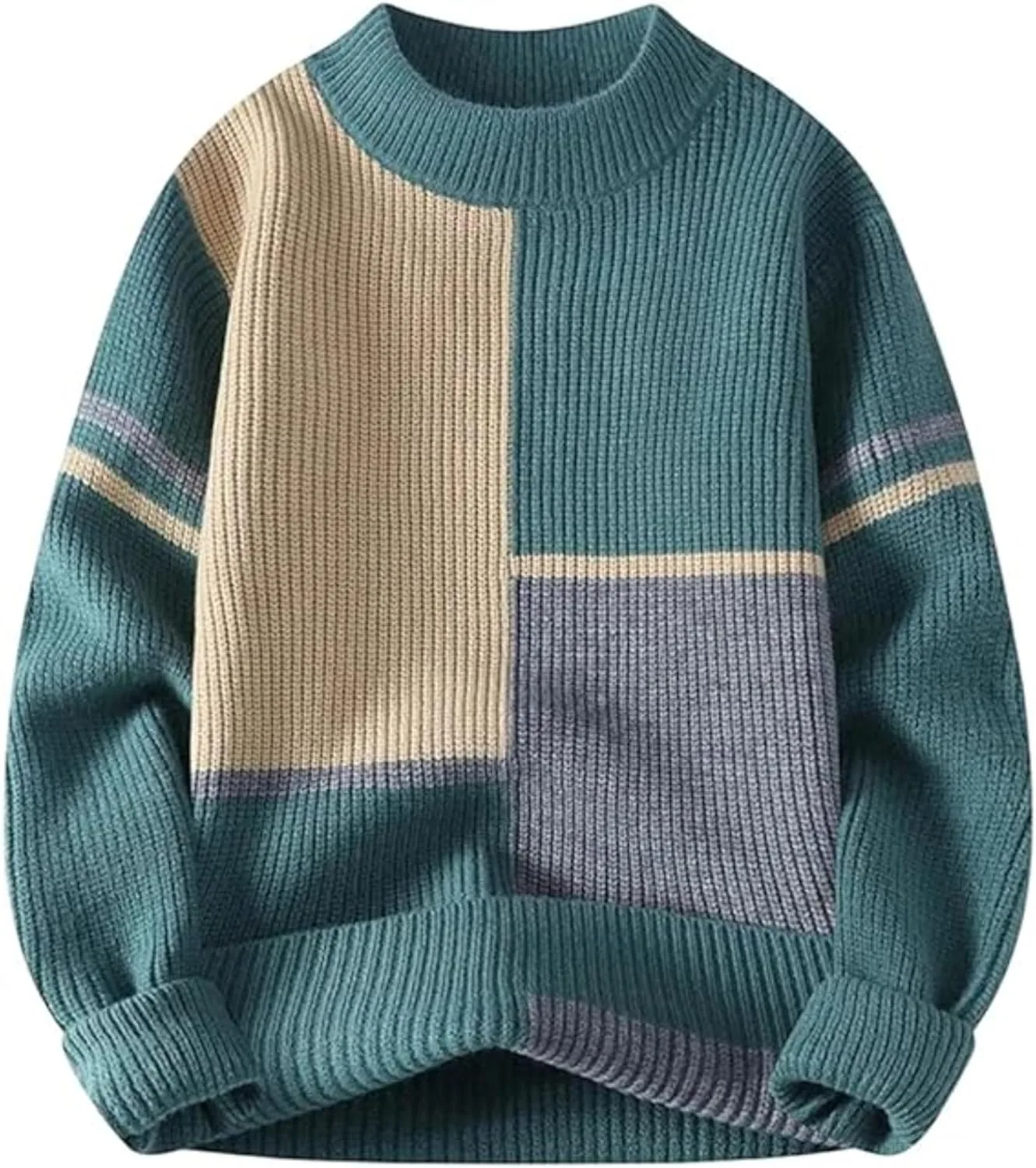 Мужской вязаный свитер с цветными блоками и кабельной вязкой SWJGLITTR
Мужской вязаный свитер с цветными блоками и кабельной вязкой SWJGLITTR