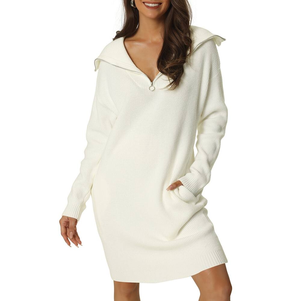 Женское повседневное платье-свитер миди с застежкой-молнией и V-образным вырезом с длинным рукавом Seta T, белый
Женское повседневное платье-свитер миди с застежкой-молнией и V-образным вырезом с длинным рукавом Seta T, белый