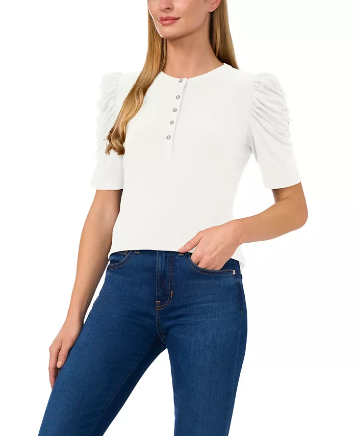 Женская блузка с присборенными рукавами и декоративными пуговицами CeCe, белый
Женская блузка с присборенными рукавами и декоративными пуговицами CeCe, белый