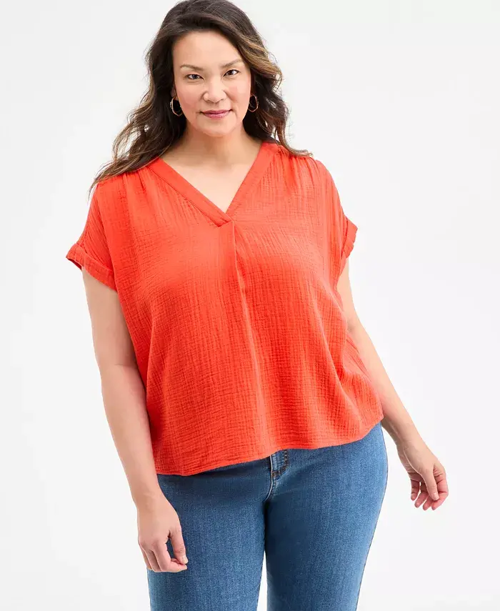 Рубашка большого размера с V-образным вырезом Style & Co, оранжевый
Рубашка большого размера с V-образным вырезом Style & Co, оранжевый