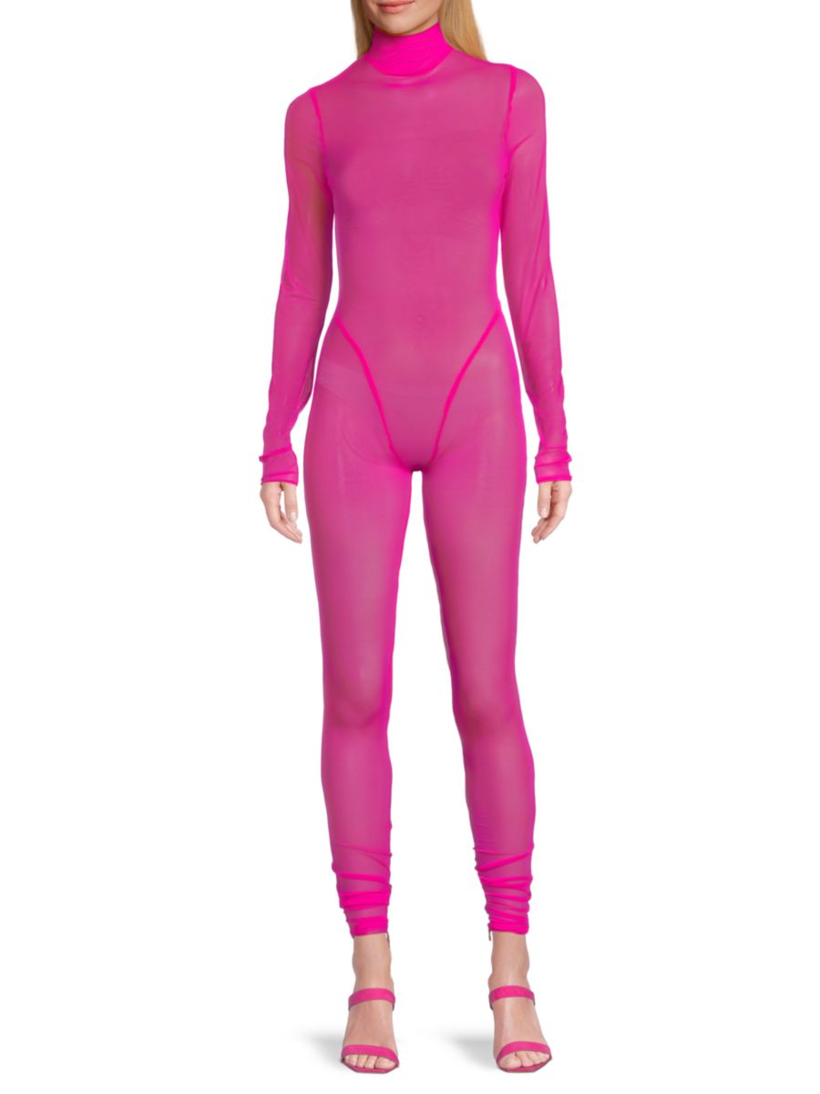 Прозрачный эластичный комбинезон с воротником-стойкой LaQuan Smith, фуксия
Прозрачный эластичный комбинезон с воротником-стойкой LaQuan Smith, фуксия