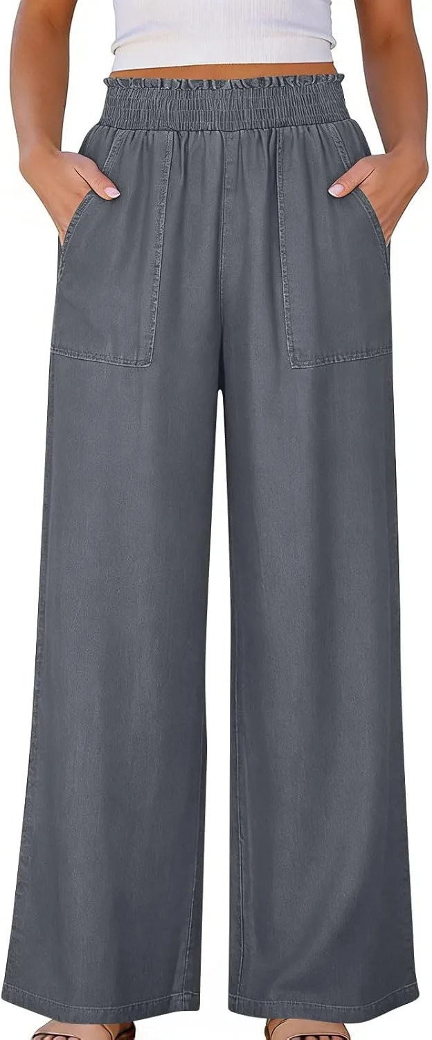 Женские брюки в стиле деним, высокие с широкими штанинами
Женские брюки в стиле деним, высокие с широкими штанинами