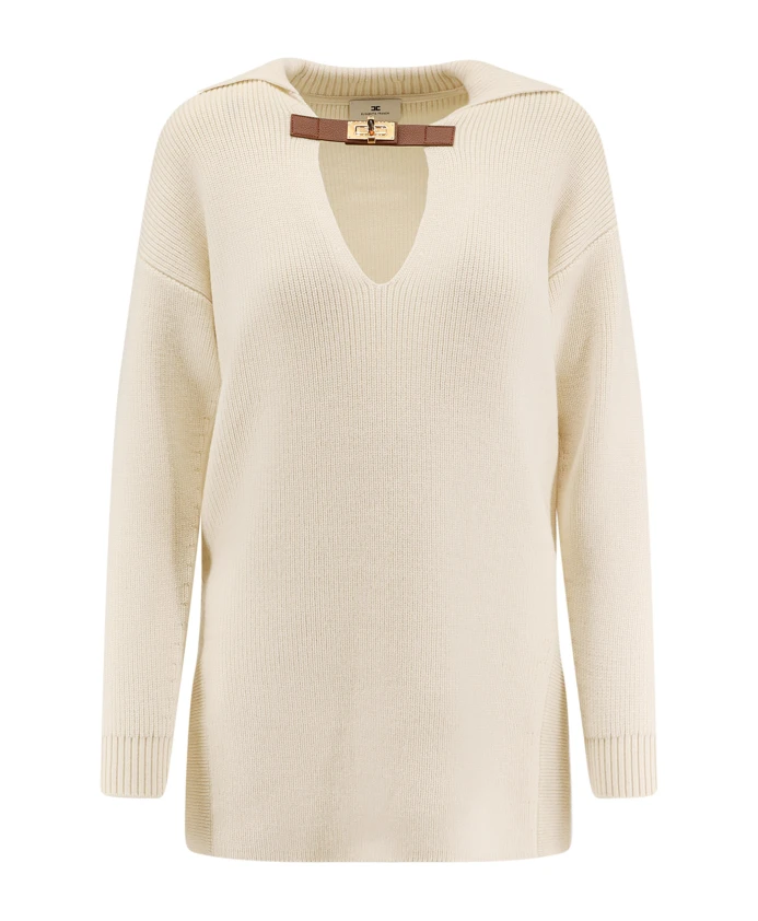 Свитер с V-образным вырезом и кожаным поясом Elisabetta Franchi, белый
Свитер с V-образным вырезом и кожаным поясом Elisabetta Franchi, белый