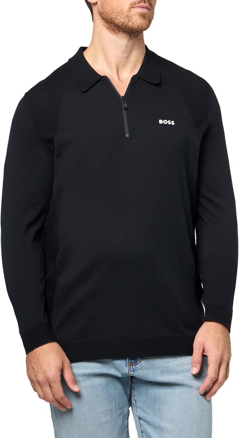 BOSS мужской свитер с молнией на четверть, Premium Navy
BOSS мужской свитер с молнией на четверть, Premium Navy