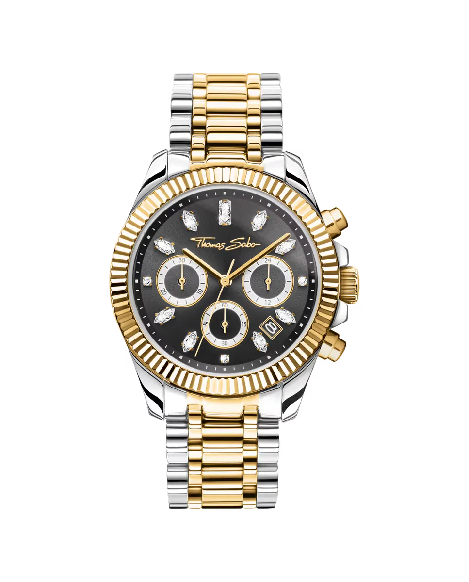 Женские часы Divine Chrono из двухцветной стали с черным циферблатом Thomas Sabo, серебряный
Женские часы Divine Chrono из двухцветной стали с черным циферблатом Thomas Sabo, серебряный