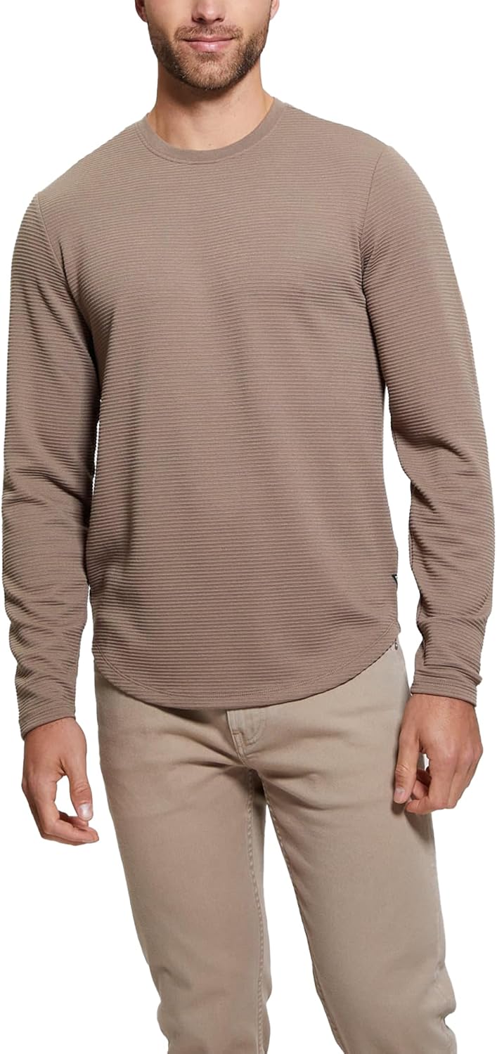 GUESS Mens Long Sleeve Linear Texture Jersey Crew, Walnut Shell
GUESS Mens Long Sleeve Linear Texture Jersey Crew, Walnut Shell