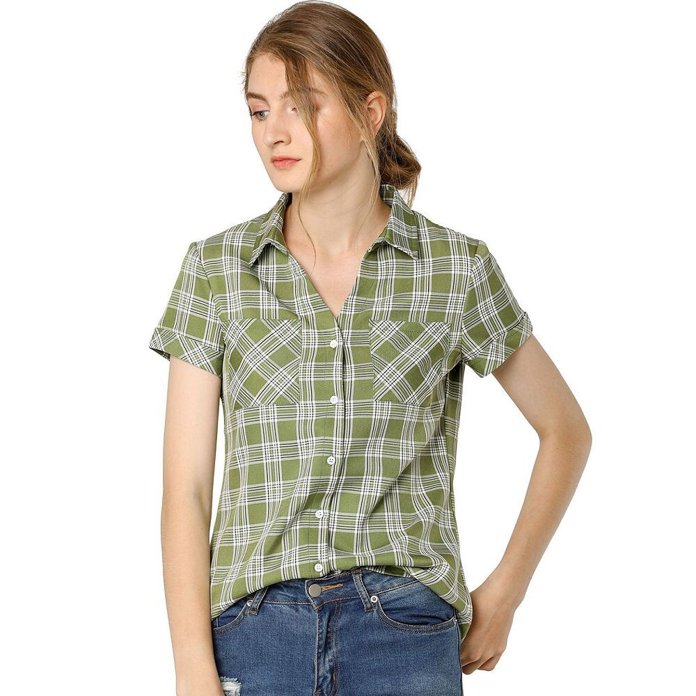 Женская рубашка в клетку с короткими рукавами на пуговицах спереди и бойфрендом ALLEGRA K, цвет Light Green
Женская рубашка в клетку с короткими рукавами на пуговицах спереди и бойфрендом ALLEGRA K, цвет Light Green