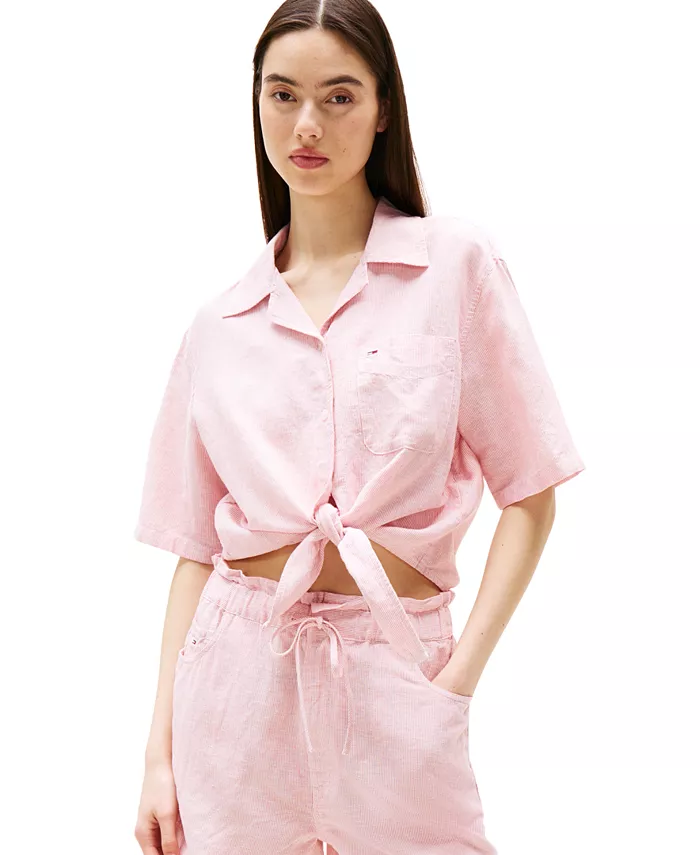 Женская рубашка из хлопка и льна с коротким рукавом Tommy Jeans, мультиколор
Женская рубашка из хлопка и льна с коротким рукавом Tommy Jeans, мультиколор