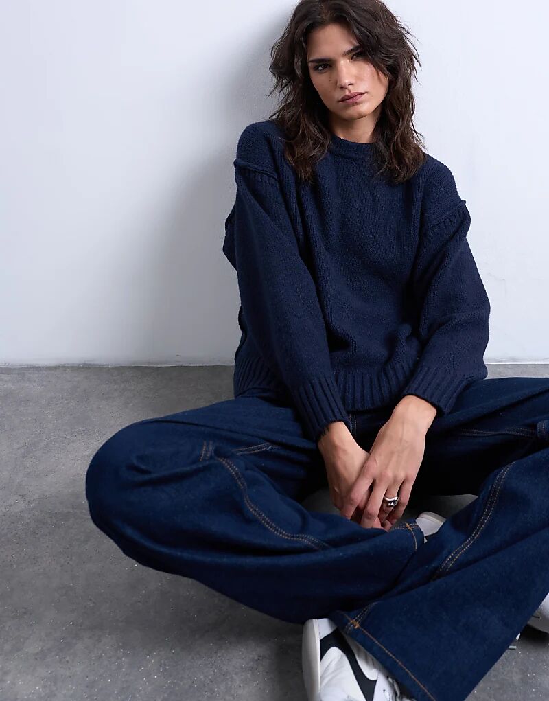 Вязаный джемпер Topshop с открытыми швами темно-синего цвета
Вязаный джемпер Topshop с открытыми швами темно-синего цвета