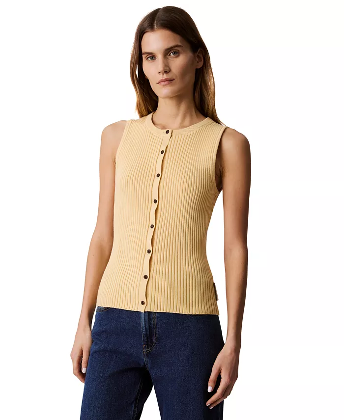 Женский гладкий хлопковый свитер-майка с рубчиком Calvin Klein Jeans, желтый
Женский гладкий хлопковый свитер-майка с рубчиком Calvin Klein Jeans, желтый