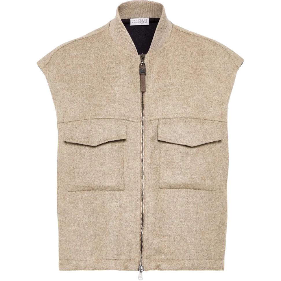 Brunello Cucinelli Блестящий жилет на молнии, Light Beige
Brunello Cucinelli Блестящий жилет на молнии, Light Beige