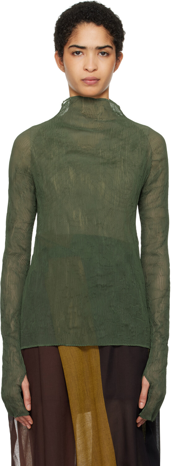 Водолазка цвета хаки из шифона Twist 3 ISSEY MIYAKE, Night green
Водолазка цвета хаки из шифона Twist 3 ISSEY MIYAKE, Night green