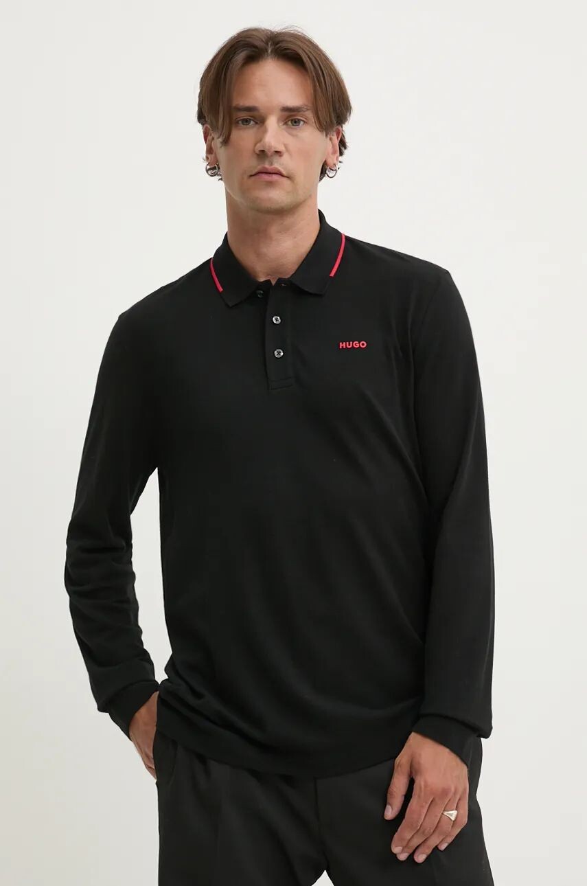 Хлопковый топ HUGO с длинными рукавами, черный 
Хлопковый топ HUGO с длинными рукавами, черный
