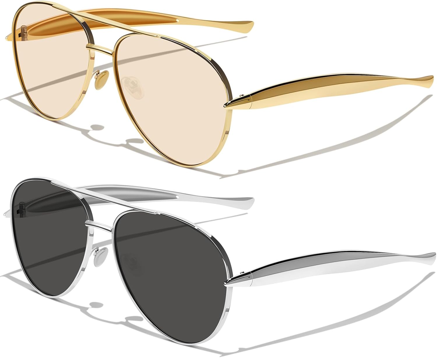 Модные золотистые солнцезащитные очки-авиаторы для женщин и мужчин, ретро 2025, металлические, в стиле 70-х, большие солнцезащитные очки YMRFW, 2pack (Gold/Champagne+silver/Gray)
Модные золотистые солнцезащитные очки-авиаторы для женщин и мужчин, ретро 2025, металлические, в стиле 70-х, большие солнцезащитные очки YMRFW, 2pack (Gold/Champagne+silver/Gray)