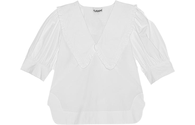 Блузка из хлопка с рюшами GANNI, Яркий чистый белый
Блузка из хлопка с рюшами GANNI, Яркий чистый белый