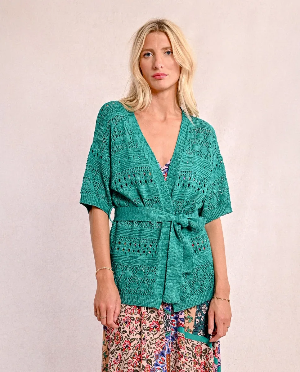 Женский короткий рукав кардиган с завязкой Molly Bracken, бирюзовый
Женский короткий рукав кардиган с завязкой Molly Bracken, бирюзовый