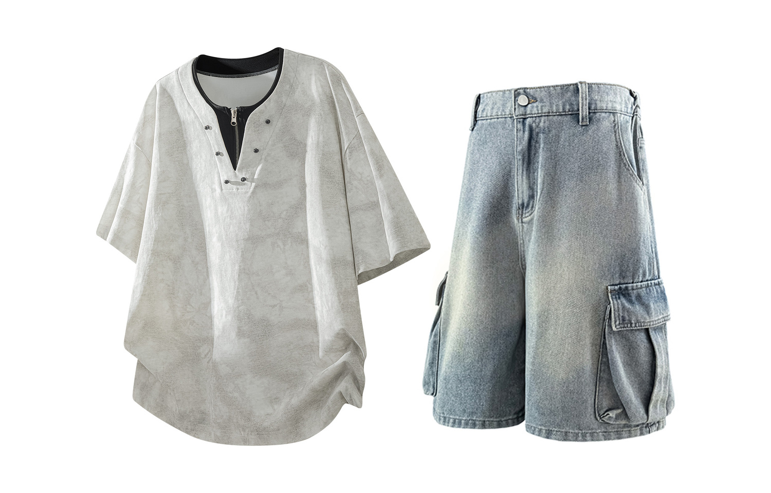 Повседневная спортивная одежда Unisex V-образный вырез Moderate X1617, белый tie-dye short-sleeved shirt+синий denim shorts
Повседневная спортивная одежда Unisex V-образный вырез Moderate X1617, белый tie-dye short-sleeved shirt+синий denim shorts
