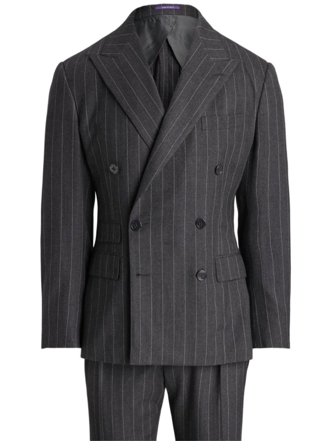 Костюм в тонкую полоску с двубортным пиджаком Ralph Lauren Purple Label, серый
Костюм в тонкую полоску с двубортным пиджаком Ralph Lauren Purple Label, серый
