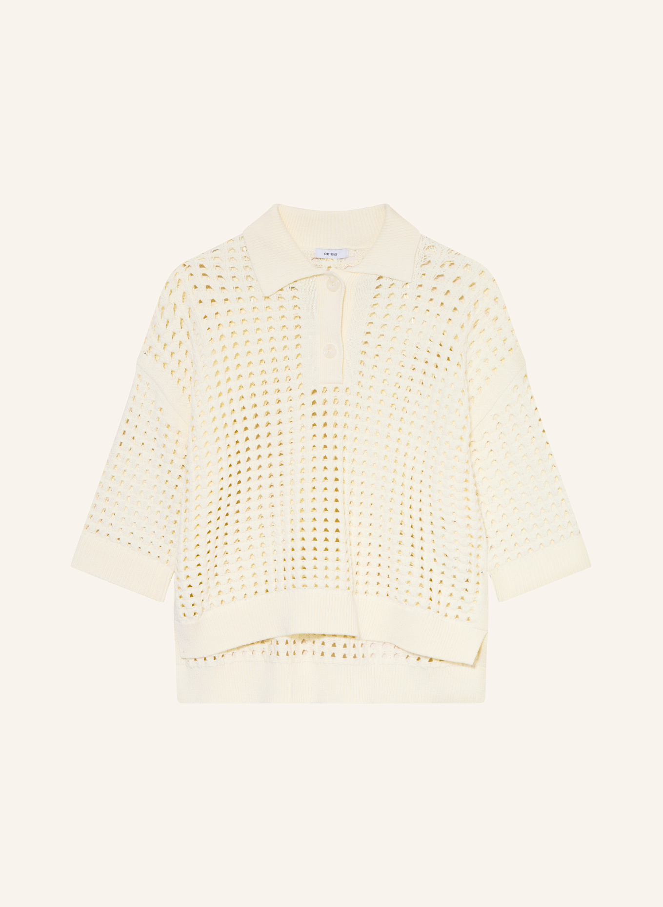 Трикотажная рубашка-поло с рукавами 3/4 Reiss, бежевый 
Трикотажная рубашка-поло с рукавами 3/4 Reiss, бежевый