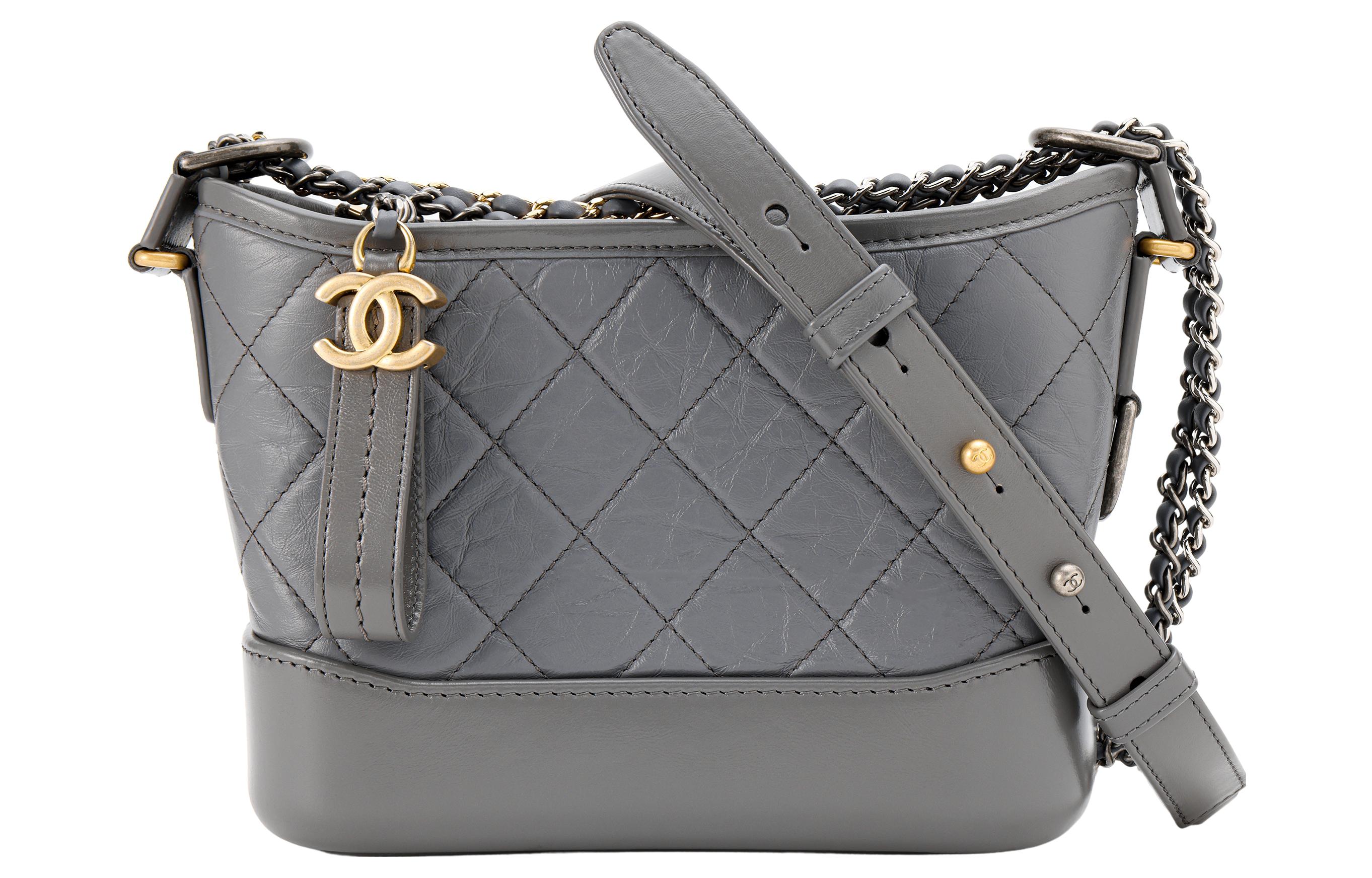 CHANEL Ранняя осень кожаная сумка через плечо маленькая женская серебристо-серая