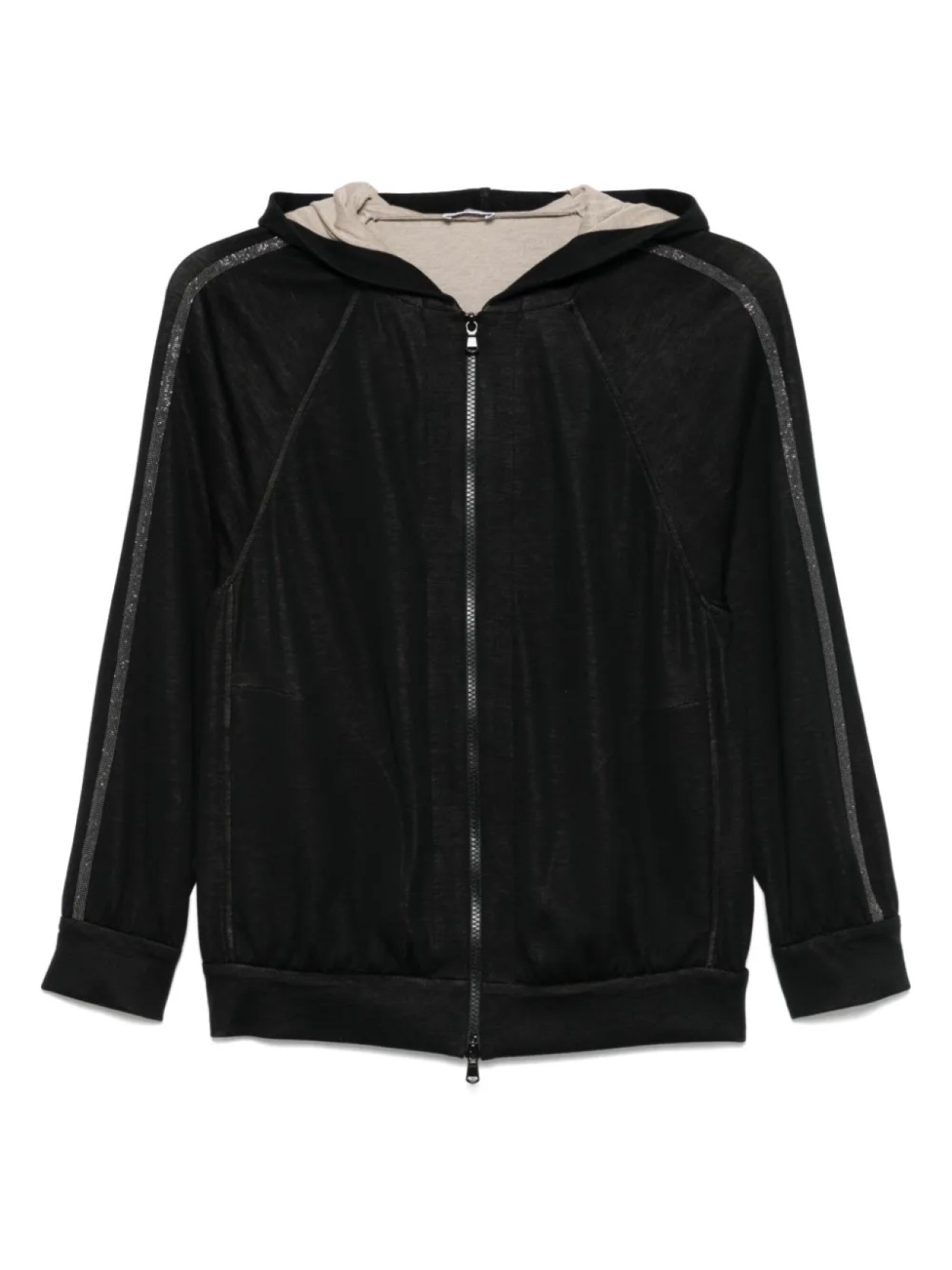 Толстовка с капюшоном на молнии с полосками Brunello Cucinelli, черный
Толстовка с капюшоном на молнии с полосками Brunello Cucinelli, черный