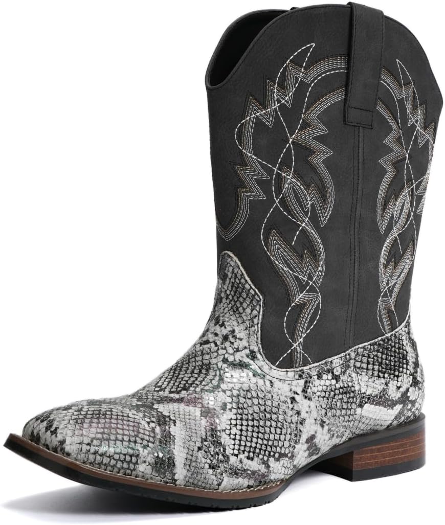 Мужские ковбойские ботинки Hawecobo с квадратным носком из искусственной зминой кожи и вышивкой в юго-западном стиле, ботинки из телячьей кожи с антискользящей подошвой и узором под питона, серебристо-серый
Мужские ковбойские ботинки Hawecobo с квадратным носком из искусственной зминой кожи и вышивкой в юго-западном стиле, ботинки из телячьей кожи с антискользящей подошвой и узором под питона, серебристо-серый