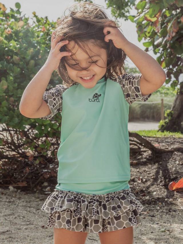 Детский купальный комплект с рюшами из переработанного материала Turtl, Aqua
Детский купальный комплект с рюшами из переработанного материала Turtl, Aqua