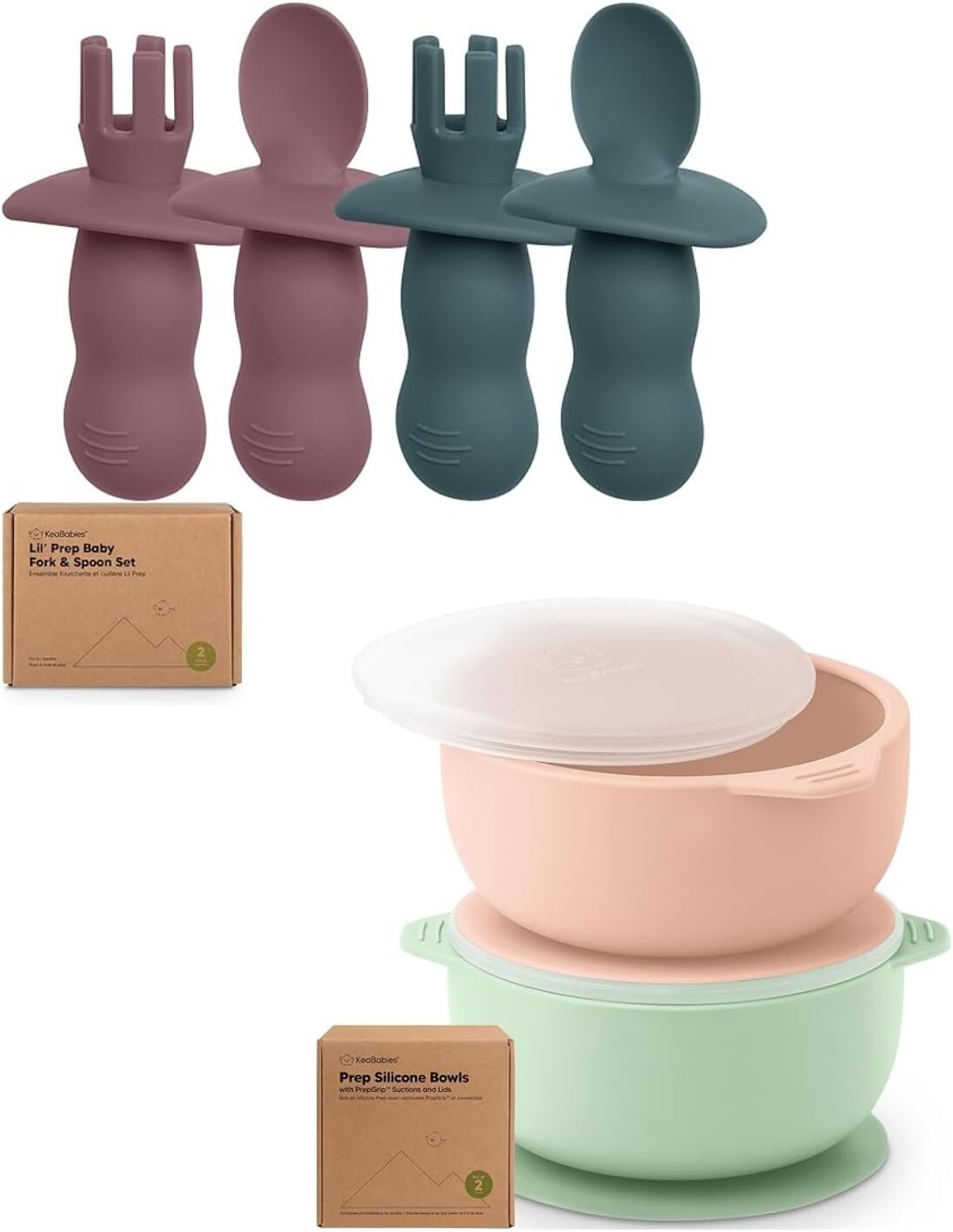 Набор из 4 силиконовых детских ложек и вилок Keababies и 2 детских миски с присосками, крышками
Набор из 4 силиконовых детских ложек и вилок Keababies и 2 детских миски с присосками, крышками