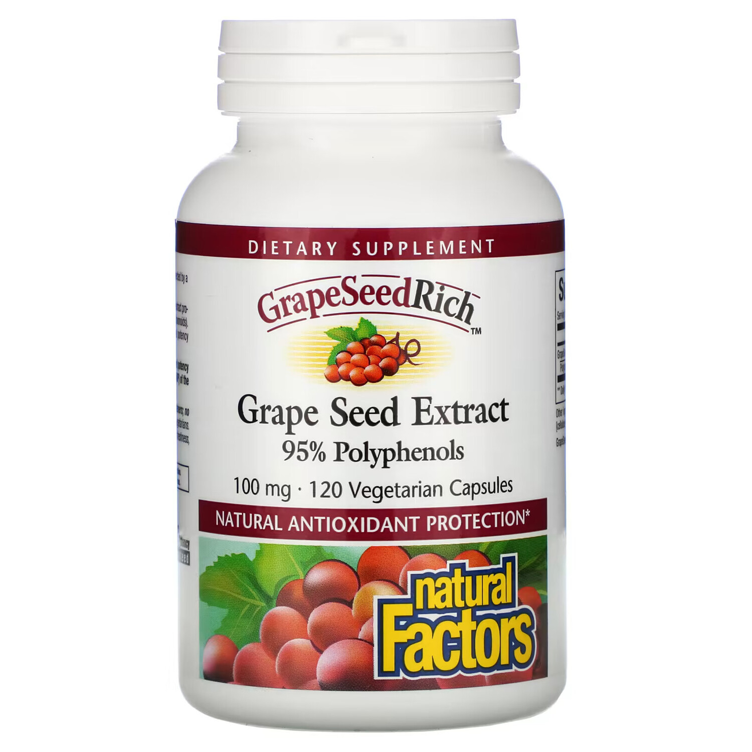 Natural Factors, GrapeSeedRich, экстракт виноградных косточек, 100 мг, 120 вегетарианских капсул
Natural Factors, GrapeSeedRich, экстракт виноградных косточек, 100 мг, 120 вегетарианских капсул