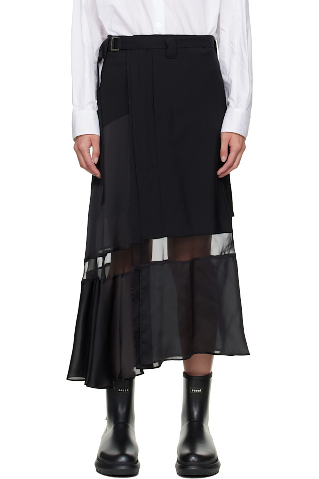 Юбка миди из костюмной ткани Sacai, черный 
Юбка миди из костюмной ткани Sacai, черный