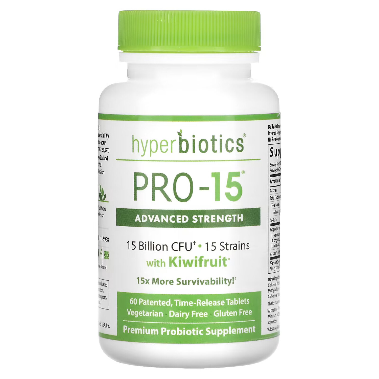Hyperbiotics, PRO-15, сила в сочетании с плодами киви, 60 запатентованных таблеток с эффектом медленного высвобождения
Hyperbiotics, PRO-15, сила в сочетании с плодами киви, 60 запатентованных таблеток с эффектом медленного высвобождения