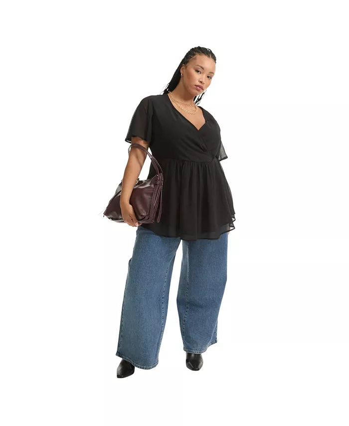 Женский топ больших размеров с имитацией запаха, облегающий и расклешенный June + Vie, черный
Женский топ больших размеров с имитацией запаха, облегающий и расклешенный June + Vie, черный