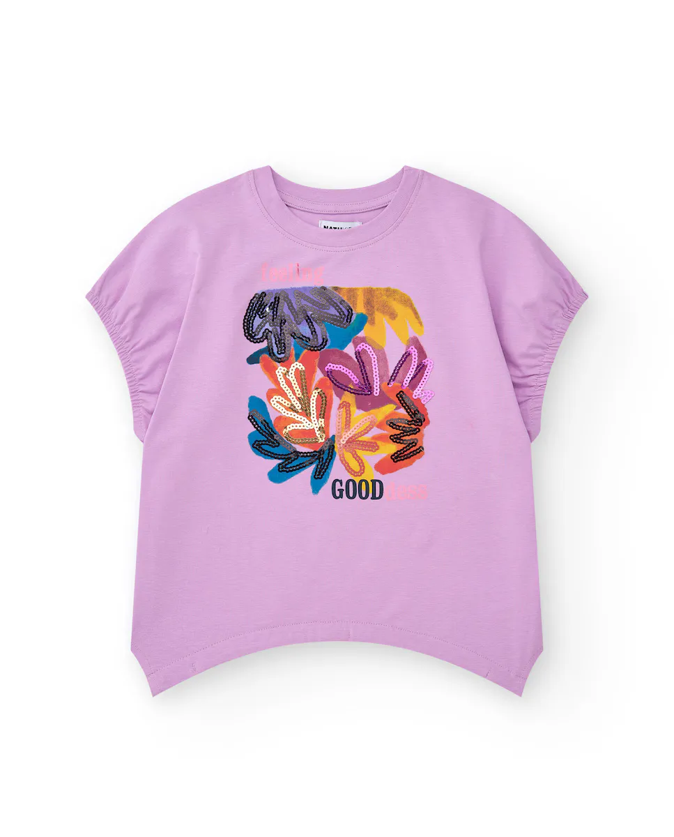 Футболка для девочки сиреневого цвета с пайетками и закругленным подолом Tuc tuc, лиловый
Футболка для девочки сиреневого цвета с пайетками и закругленным подолом Tuc tuc, лиловый