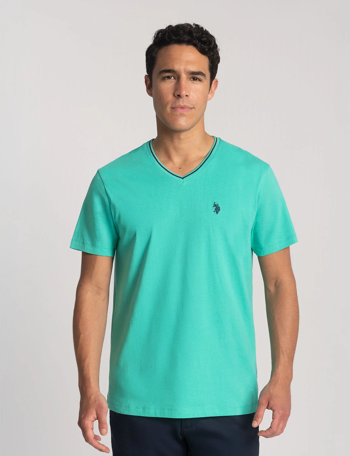 Футболка U.S. Polo Assn Tipped V-neck Jersey, бирюзовый 
Футболка U.S. Polo Assn Tipped V-neck Jersey, бирюзовый