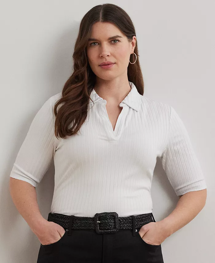 Поло с ребристой вязкой и рукавом 3/4 Plus Size Lauren Ralph Lauren, белый
Поло с ребристой вязкой и рукавом 3/4 Plus Size Lauren Ralph Lauren, белый