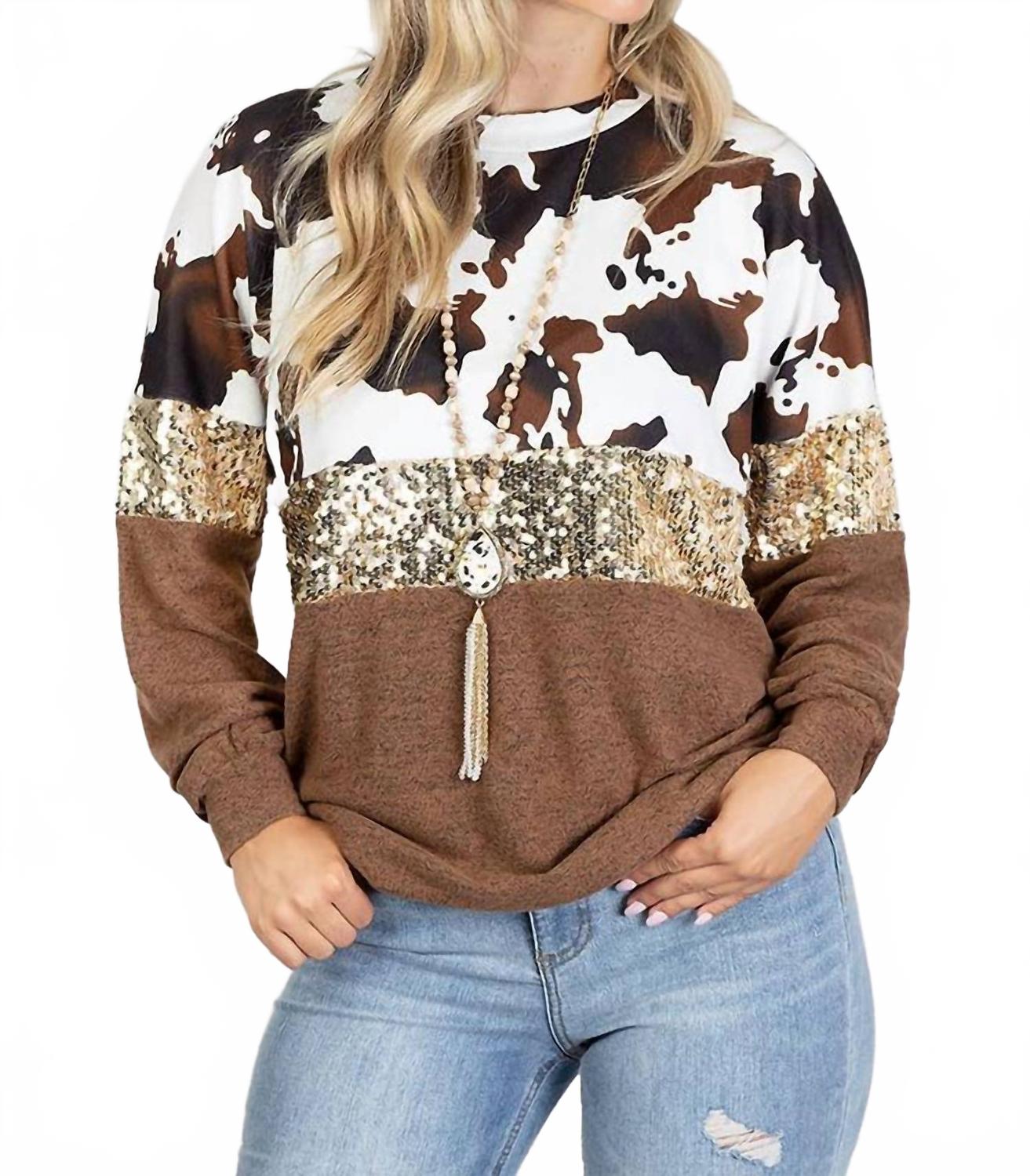 Топ с коровьим принтом и пайетками, коричневый Sunshine & Rodeos
Топ с коровьим принтом и пайетками, коричневый Sunshine & Rodeos