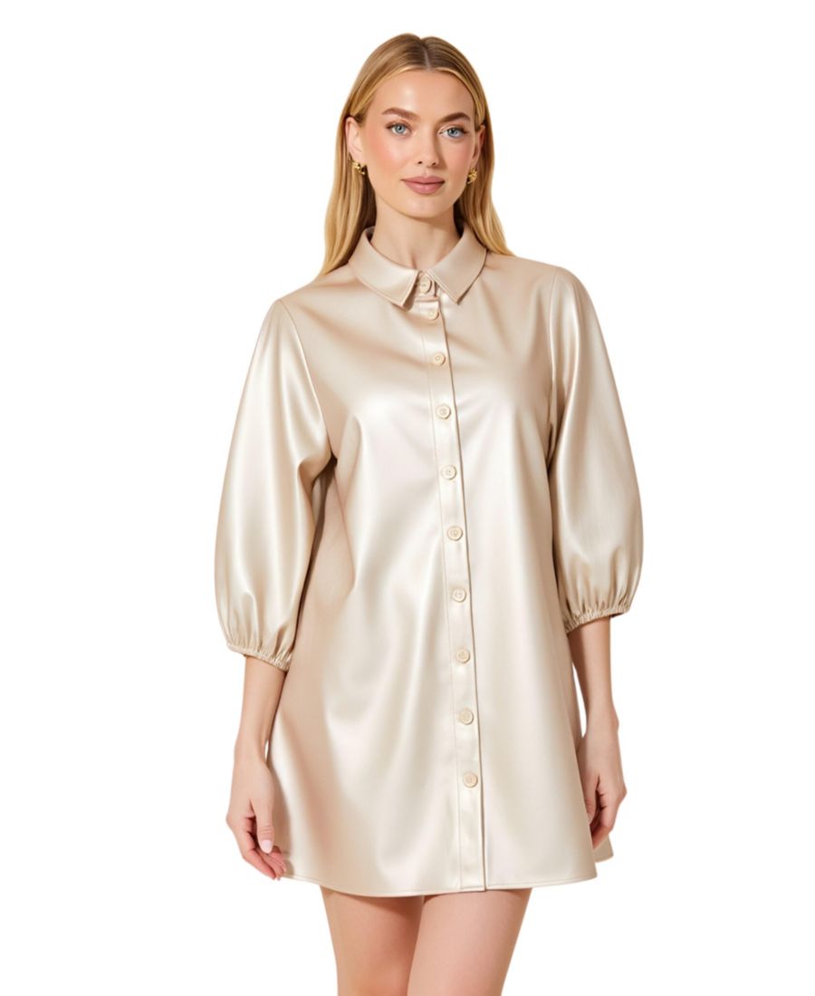 Женское атласное платье-рубашка с воротником на пуговицах и пышными рукавами Modenaire, Champagne
Женское атласное платье-рубашка с воротником на пуговицах и пышными рукавами Modenaire, Champagne