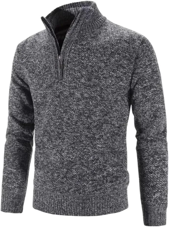 Толстый вязаный свитер мужской с полувысоким воротником и молнией
Толстый вязаный свитер мужской с полувысоким воротником и молнией