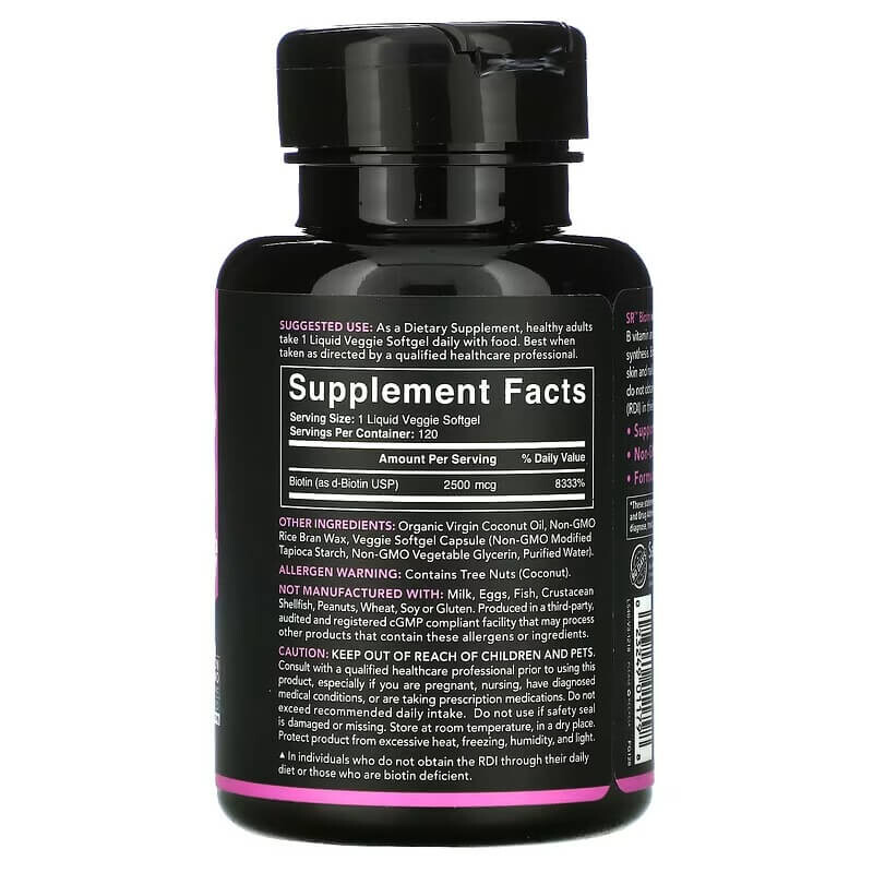 Биотин с кокосовым маслом Sports Research 2500 мкг, 120 капсул
Биотин с кокосовым маслом Sports Research 2500 мкг, 120 капсул