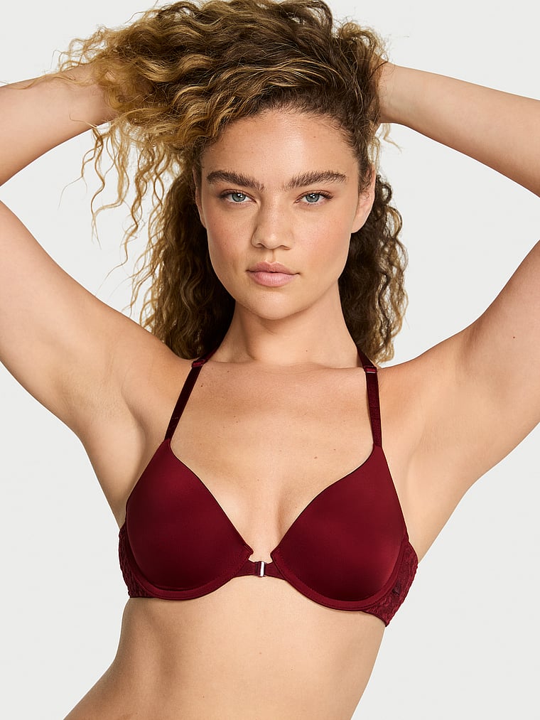 Соблазнительная гладкая кружевная футболка с легкой подкладкой, застегивающаяся спереди, бюстгальтер-полуторка Victoria'S Secret, front close sangria red
Соблазнительная гладкая кружевная футболка с легкой подкладкой, застегивающаяся спереди, бюстгальтер-полуторка Victoria'S Secret, front close sangria red