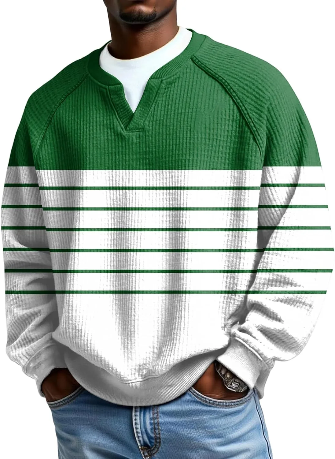 Мужская футболка с V-образным вырезом, полоска, длинный рукав, Plus Size
Мужская футболка с V-образным вырезом, полоска, длинный рукав, Plus Size