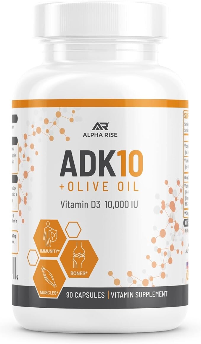 ALPHA RISE ADK 10 Витаминная добавка с витаминами A + D3 (10 000 МЕ) + K2 (MK7+MK4) – 90 капсул
ALPHA RISE ADK 10 Витаминная добавка с витаминами A + D3 (10 000 МЕ) + K2 (MK7+MK4) – 90 капсул
