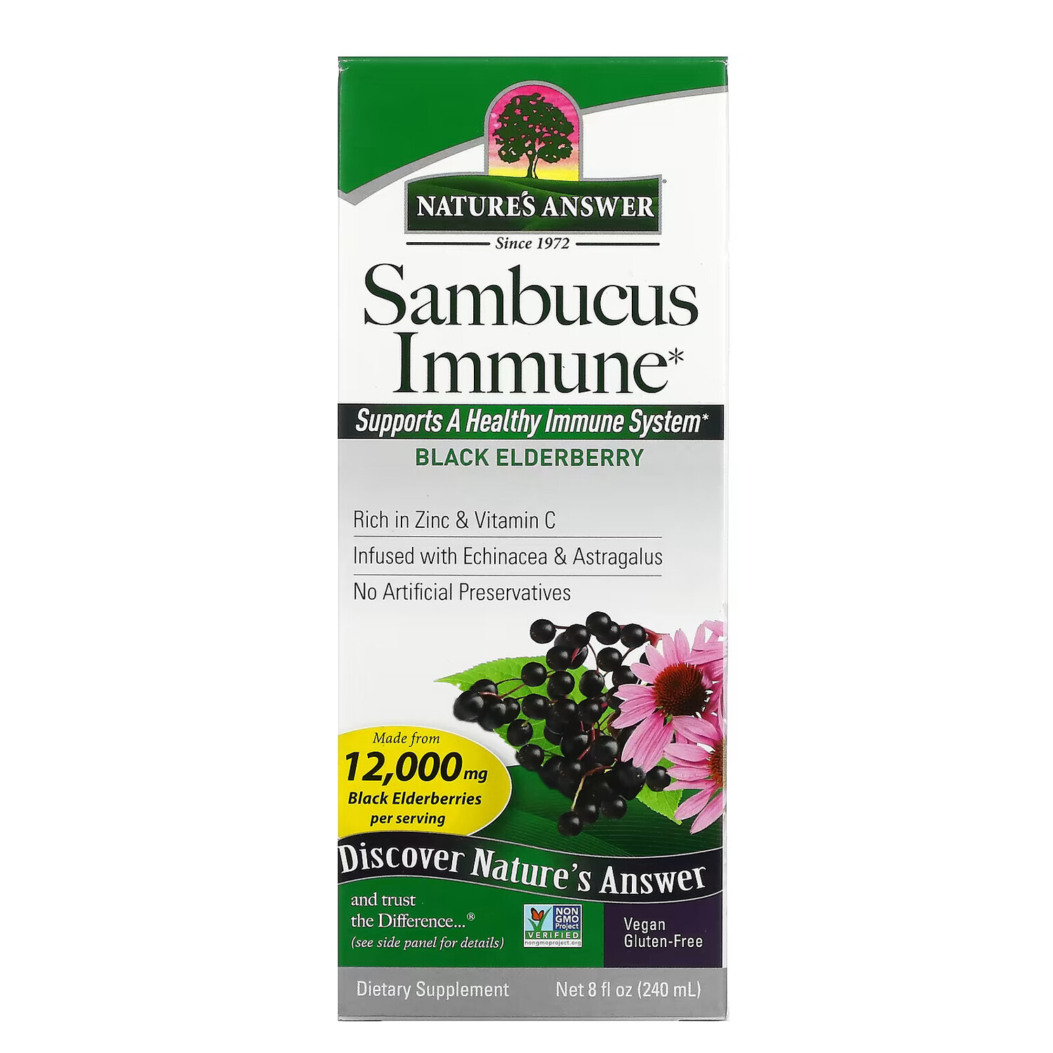 Nature's Answer, Sambucus Immune, черная бузина, 12 000 мг, 240 мл (8 жидк. унций)
Nature's Answer, Sambucus Immune, черная бузина, 12 000 мг, 240 мл (8 жидк. унций)