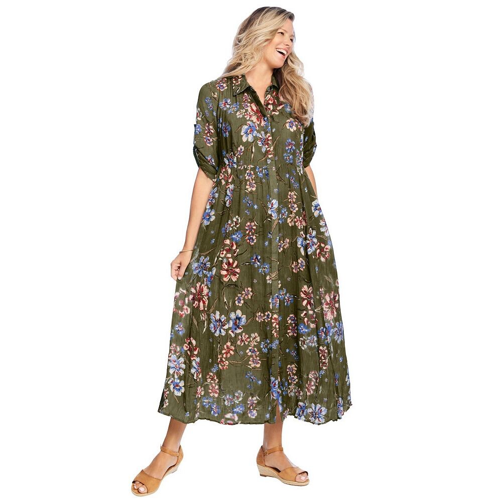 Женщина в женском платье-рубашке больших размеров с жатыми рукавами и язычками Woman Within, цвет Dark Basil Floral
Женщина в женском платье-рубашке больших размеров с жатыми рукавами и язычками Woman Within, цвет Dark Basil Floral