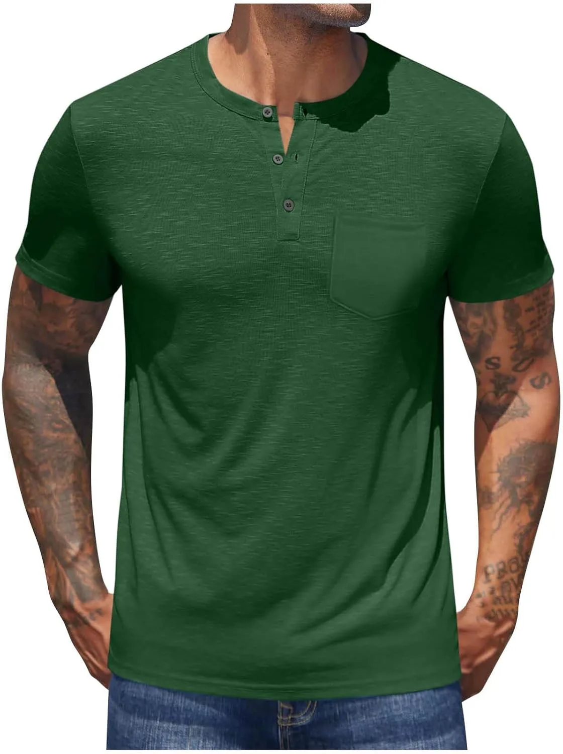 Мужская футболка Henley с коротким рукавом и карманом
Мужская футболка Henley с коротким рукавом и карманом